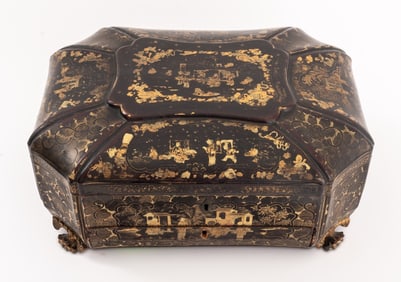 Chinese Export Gilt Black Lacquered Writing Box