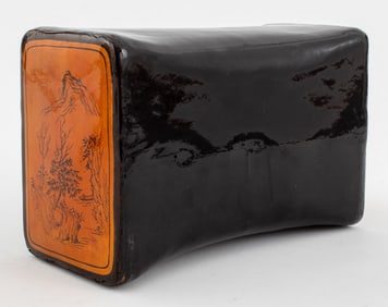 Chinese Lacquered Leather Pillow
