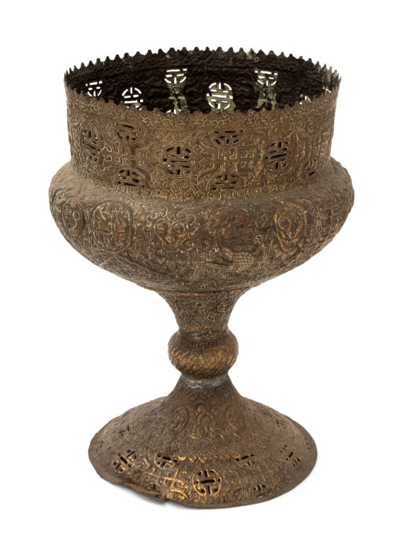 Asian Patinated Brass Repousse Qilin Jardiniere (1 of 5)