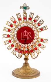 Red Glass & Gilt Metal Monstrance as Votive Holder