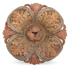 Arts & Crafts Painted & Carved Wood Roundel