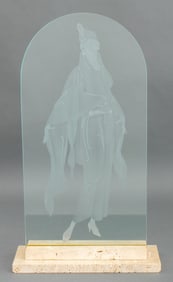 Erte Style Art Deco Figural Etched Glass Sculpture