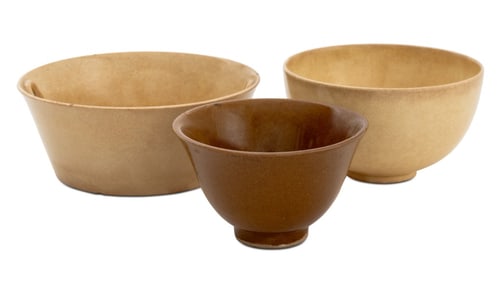 Asian Style Cream & Brown Porcelain Bowls, 3