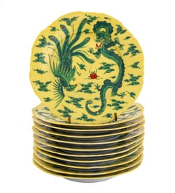 Chinese Dragon Phoenix Motif Porcelain Plates, 11