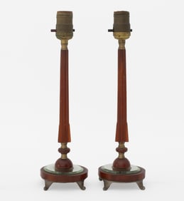 Art Deco Amber Bakelite & Glass Table Lamps, Pair