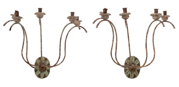 French Provincial Style 5-Branch Appliques, Pair