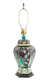 Chinese Famille Noir Covered Jar as Lamp