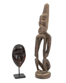 African Carved Wood Ancestor Sculpture and Mask, 2