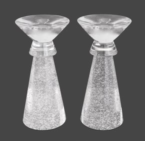 Steuben Controlled Bubble Glass Candlesticks, Pair
