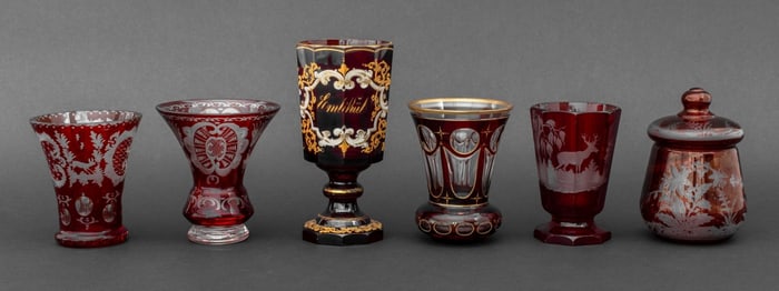 Bohemian Cranberry Glass Articles, 6