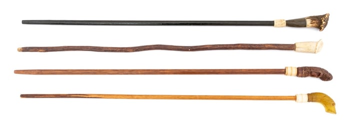 Antler & Bone Mounted Wood Walking Sticks, 4