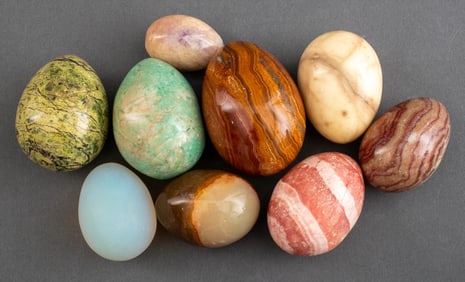 Collection of Agate, Alabaster, & Glass Eggs, 9