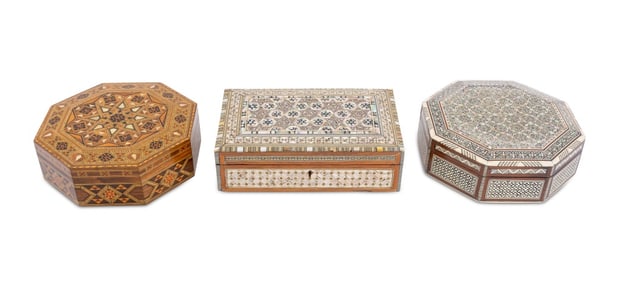 Syrian Mother-of-Pearl Inlaid Wood Boxes, 3
