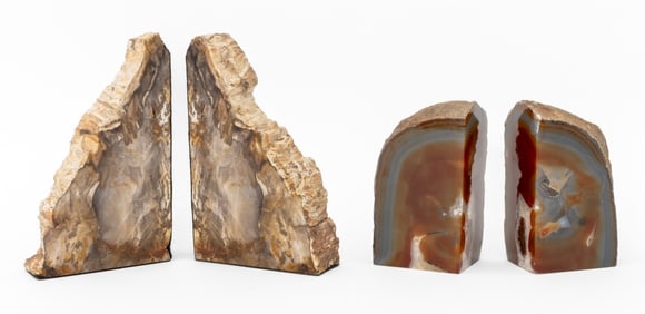 Petrified Wood and Agate Geode Bookends, 4