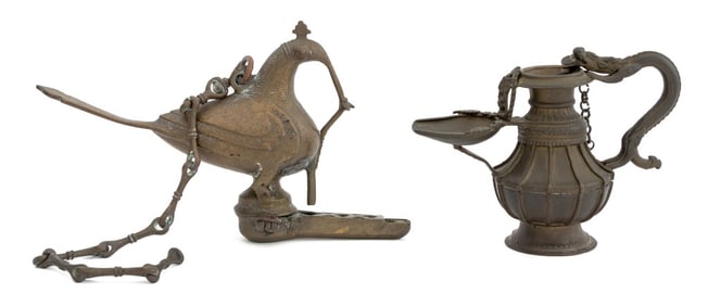 Nepal Sukunda and Indian Parrot Bronze Oil Lamp