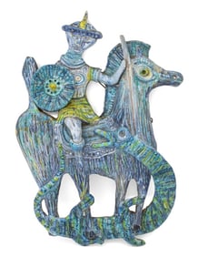 Italian St. George & the Dragon Majolica Plaque