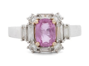 18K White Gold Pink Sapphire Diamond Ring