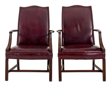 George II Style Tall Back Library Armchairs, Pair