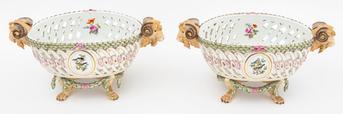 Meissen Porcelain Pierced Baskets, Pair