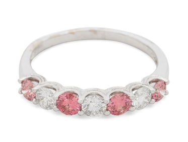 14K White Gold Colorless & Pink Diamond Band