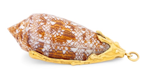 18K Yellow Gold Freeform Mounted Seashell Pendant