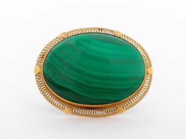 14K Yellow Gold Malachite Brooch Pendant