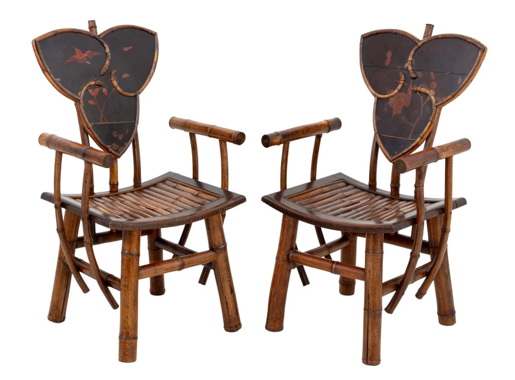 Chinese Lacquered Back Bamboo Armchairs, Pair (1 of 7)