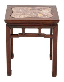 Chinese Marble Tope Carved Hardwood Side Table (1 of 6)