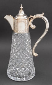 English Sterling Silver Mounted Glass Claret Jug