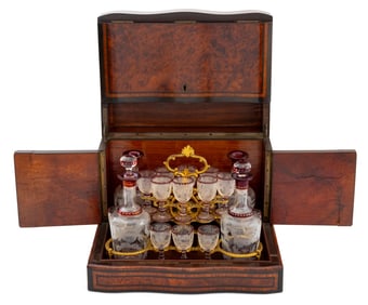 Napoleon III Brass Inlaid Burlwood Tantalus