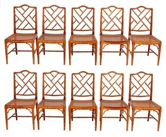 Chinese Chippendale Faux Bamboo & Rattan Chairs, 10
