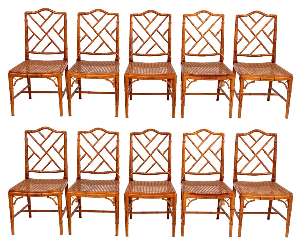 Chinese Chippendale Faux Bamboo & Rattan Chairs, 10 (1 of 7)