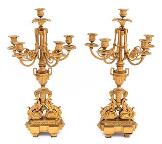 Louis XVI Style Gilt Bronze 5-Arm Candelabra, Pair (1 of 6)