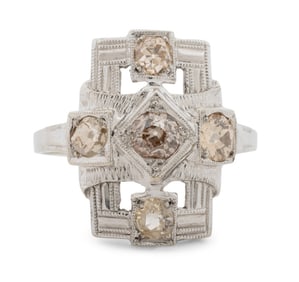 Art Deco 14K Champagne Old Mine Diamond Ring