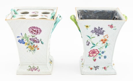 Chinese Meissen Style Porcelain Bough Pots, 2