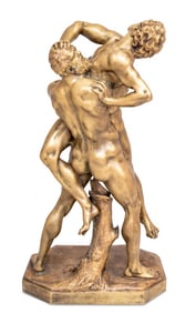 "Hercules and Antaeus" Gilt Bronze Sculpture