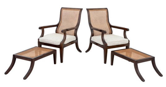 Rose Tarlow Mahogany Armchairs and Ottomans, Pair (1 of 13)