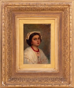 Italian School Woman Portrait Oil on Panel, 1870