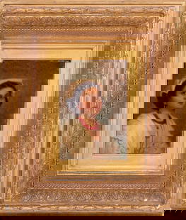 Italian School Woman Portrait Oil on Panel, 1870: Italian School, Portrait of a Woman, Oil on Wood Panel, 1870, illegibly signed and dated lower right, giltwood frame. Image: 9" H x 6" W; frame: 20" H x 17" W. Keywords: Painting, Oil painting, Figura