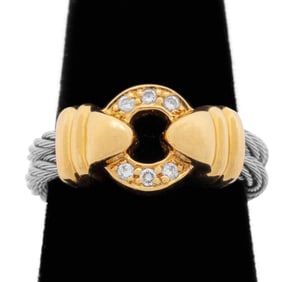 Charriol 18K Gold Diamond Steel Cable Ring