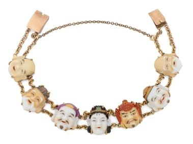 Japanese 10K Gold Porcelain Seven Gods Bracelet