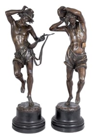 Auguste Carrier Musician Patinated Bronzes, Pair