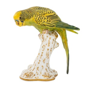 Royal Worcester Porcelain Green Budgerigar Model