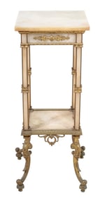 French Gilt Metal and Alabaster 2-Tier Pedestal