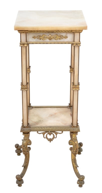 French Gilt Metal and Alabaster 2-Tier Pedestal (1 of 4)