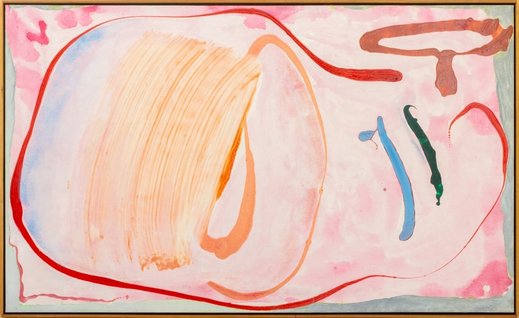 Sandi Slone "Madala Series: Hadrian", 1979: Sandi Slone (American, b. 1939), "Madala Series: Hadrian", Acrylic and Gesso on Canvas, 1979, signed, titled, and dated to verso, wood frame. Image: 42" H x 69.5" W; frame: 43.5" H x 71" W. Provenance