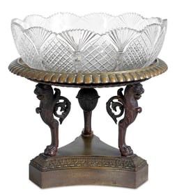 French Empire Patinated Bronze & Glass Centerpiece