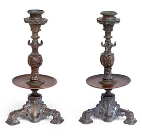 French Bronze Candlesticks After the Antique, Pair