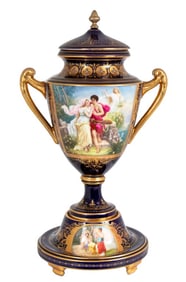 Royal Vienna Blue Ground Two Handle Vase and Cover