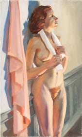 American School Standing Nude Woman Oil on Canvas